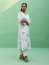 Sakura Botanical Stripe Linen Kurta - Ivory