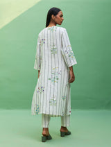 Sakura Botanical Stripe Linen Kurta - Ivory