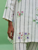 Maho Botanical Stripe Linen Kurta - Ivory