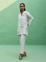 Maho Botanical Stripe Linen Kurta - Ivory