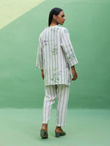 Maho Botanical Stripe Linen Kurta - Ivory