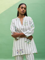 Maho Botanical Stripe Linen Kurta - Ivory