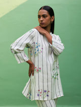 Maho Botanical Stripe Linen Kurta - Ivory