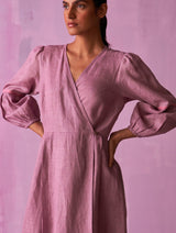 Zaina Metallic Wrap Dress - Lavender