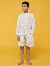 Akio Floral Linen Shirt - White