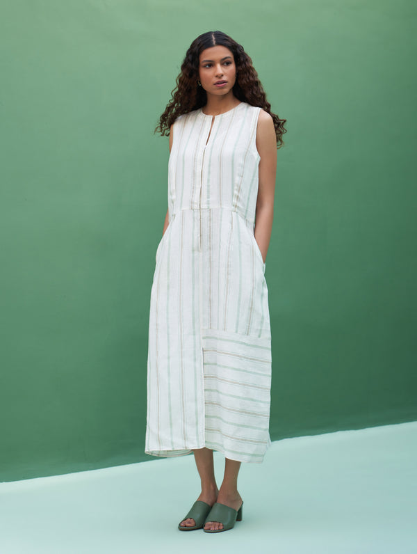 Una Striped Linen Sleeveless Dress - Mint