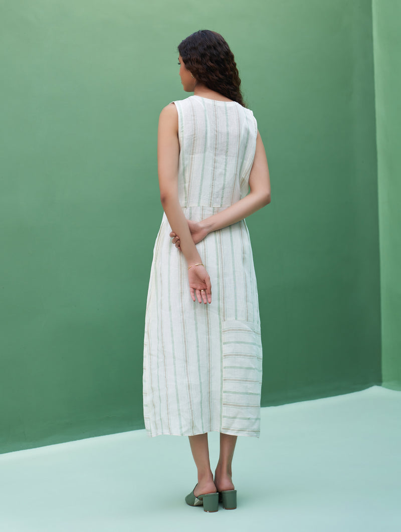 Una Striped Linen Sleeveless Dress - Mint
