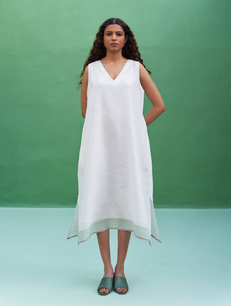 Jin Linen Dress With Overlay - Ivory