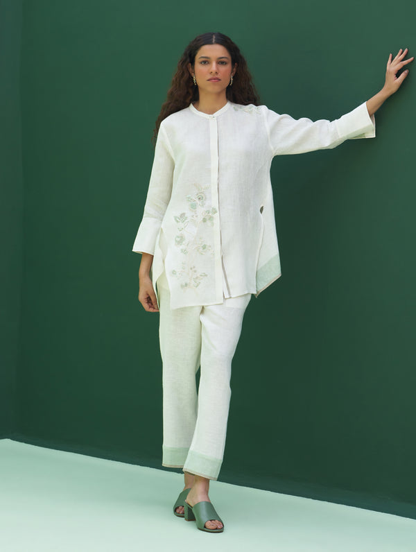 Noi Hand-Embroidered Linen Co-ord Set - Ivory