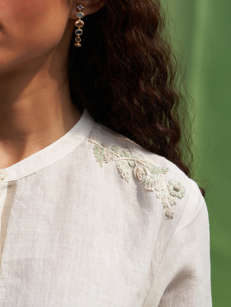 Noi Hand-Embroidered Linen Top - Ivory
