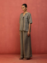 Shiro Stripe Linen Top - Grey