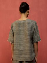 Shiro Stripe Linen Top - Grey