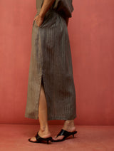 Hiro Stripe Linen Skirt - Grey