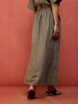 Hiro Stripe Linen Skirt - Grey
