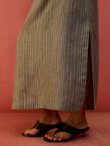 Hiro Stripe Linen Skirt - Grey