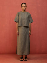 Hiro Stripe Linen Skirt - Grey