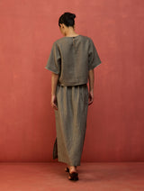 Hiro Stripe Linen Skirt - Grey