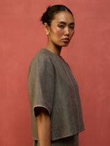 Mariko Crop Linen Top - Grey