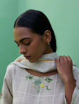 Sakura Botanical Stripe Linen Kurta Set - Natural