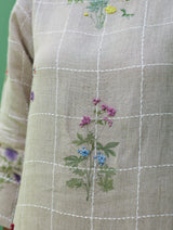 Sakura Botanical Stripe Linen Kurta Set - Natural