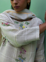 Sakura Botanical Stripe Linen Kurta Set - Natural