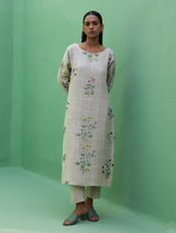 Sakura Botanical Stripe Linen Kurta Set - Natural
