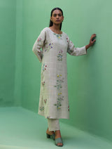Sakura Botanical Stripe Linen Kurta Set - Natural