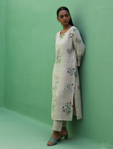 Sakura Botanical Stripe Linen Kurta Set - Natural