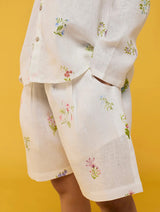 Akio Floral Linen Co-ord Set - White