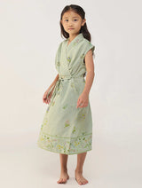 Mema Shawl Printed Collar Linen Dress - Mint