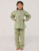 Akavi Pleated Floral Linen Co-ord Set - Mint