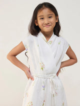 Mema Shawl Printed Collar Linen Dress - White