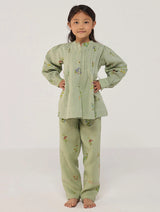 Akavi Pleated Floral Linen Shirt - Mint
