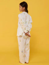 Akavi Pleated Floral Linen Shirt - White