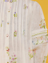 Akavi Pleated Floral Linen Shirt - White