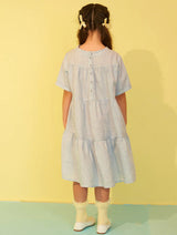 Tessa Embroidered Linen Dress - Sky