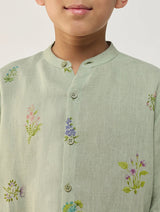 Akio Floral Linen Shirt - Mint