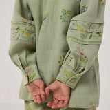 Akavi Pleated Floral Linen Co-ord Set - Mint