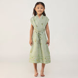 Mema Shawl Printed Collar Linen Dress - Mint
