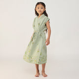 Mema Shawl Printed Collar Linen Dress - Mint