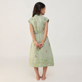 Mema Shawl Printed Collar Linen Dress - Mint