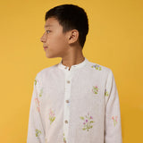 Akio Floral Linen Shirt - White