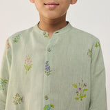 Akio Floral Linen Shirt - Mint