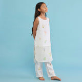 Aneya Patchwork Floral Linen Kurta Set - White