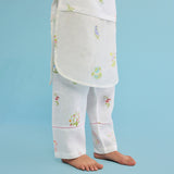 Aneya Patchwork Floral Linen Kurta Set - White
