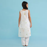 Aneya Patchwork Floral Linen Kurta - White