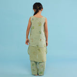 Aneya Patchwork Floral Linen Kurta - Mint