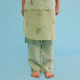 Aneya Patchwork Floral Linen Kurta - Mint