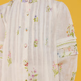 Akavi Pleated Floral Linen Shirt - White