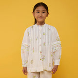 Akavi Pleated Floral Linen Shirt - White
